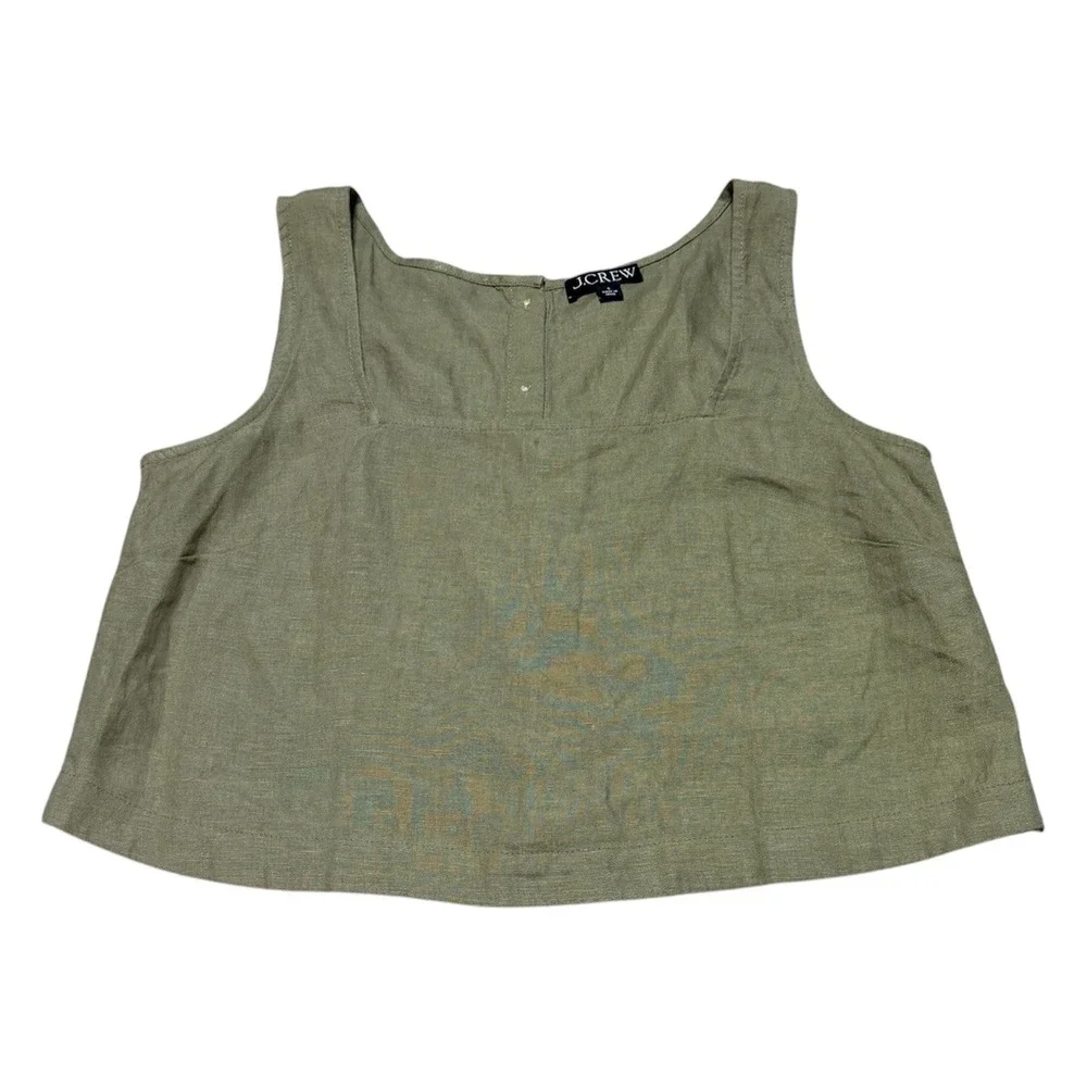 J. CREW Squareneck Button Back Top Linen Dusty Fatigue Green CK494 Women S